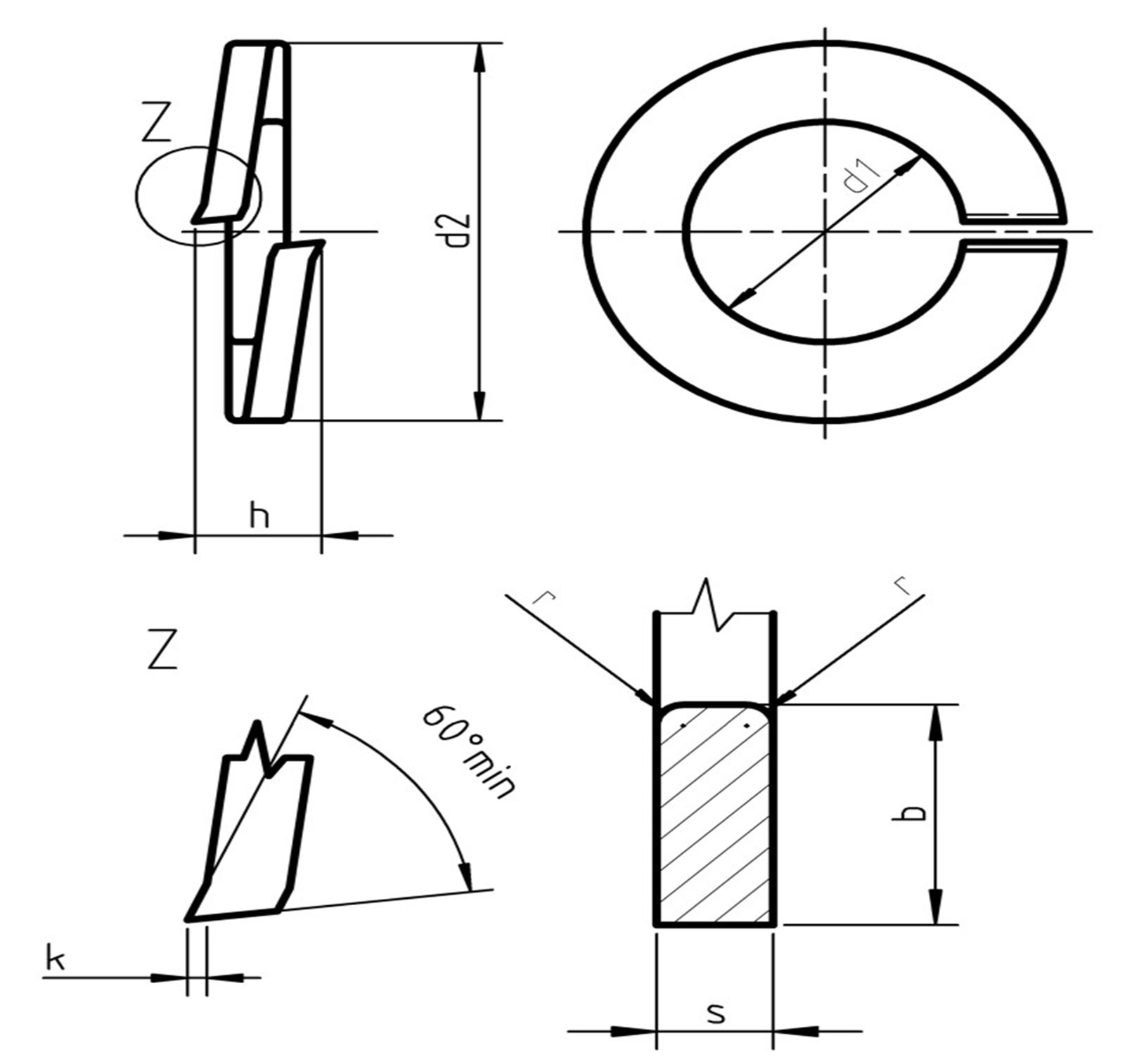 DIN 127 A Spring Lock Washer Technical Drawing 1