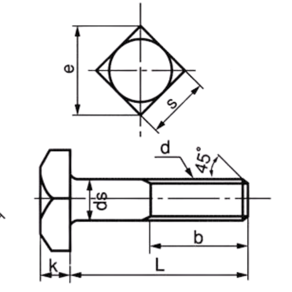 DIN 480 Square Head Bolt Technical Drawing 1